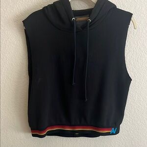 Aviator Nation sleeveless cropped hoodie in heathered black.